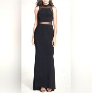 Betsy & Adam Mock Neck Mesh Illusion Gown - Size 10